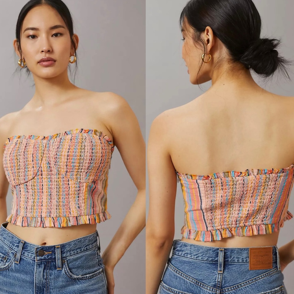 NWT $88 Anthropologie x Pilcro Peach Rainbow Smocked Pullover Top XL - Picture 5 of 12